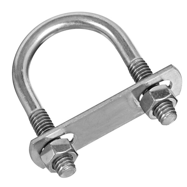 316 stainless steel U-bolt with mounting plate and hex nuts for marine and boat rigging applications
